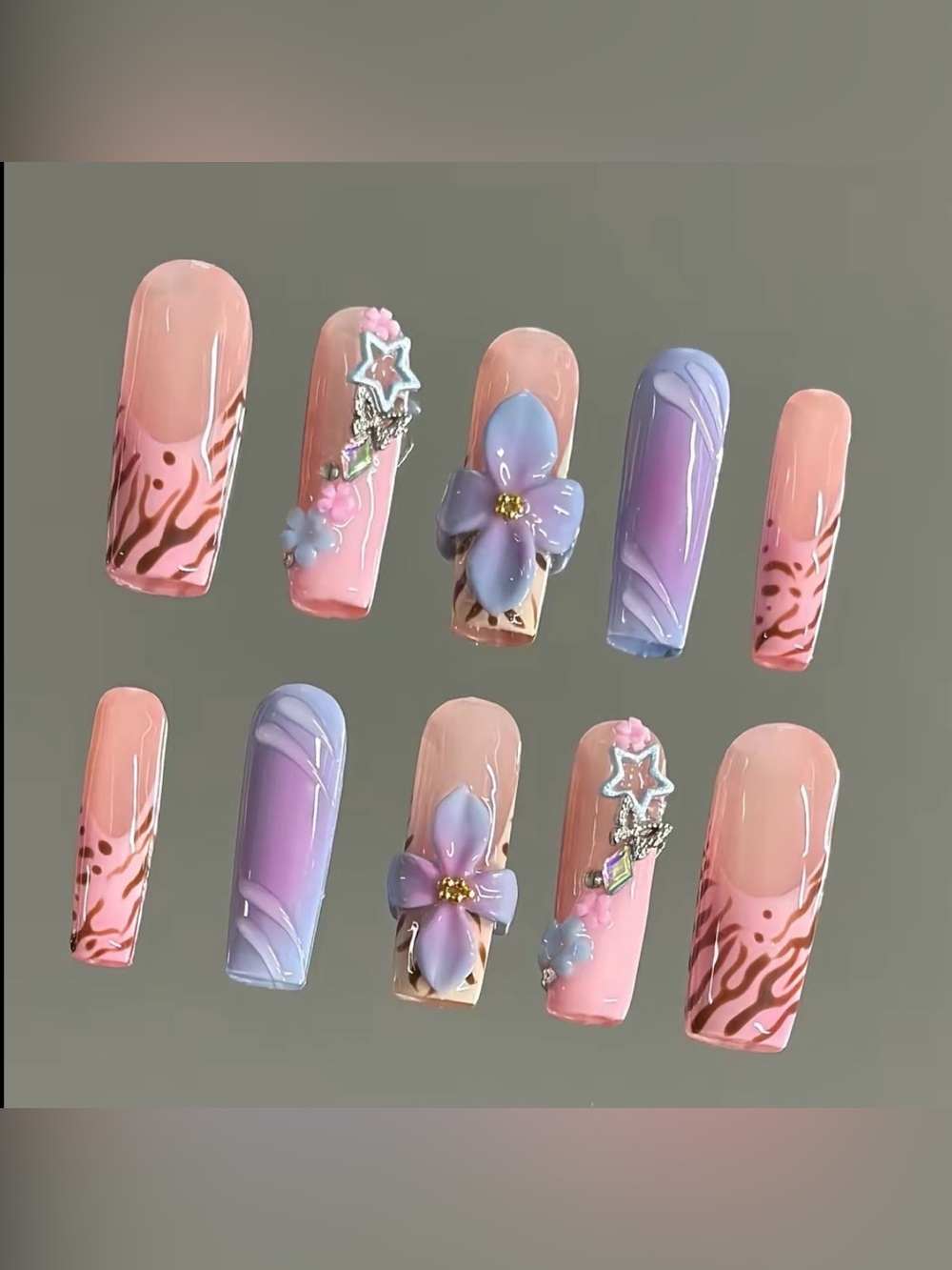 NailVesta Square Press-On Nail Set - Rosy Tigress
